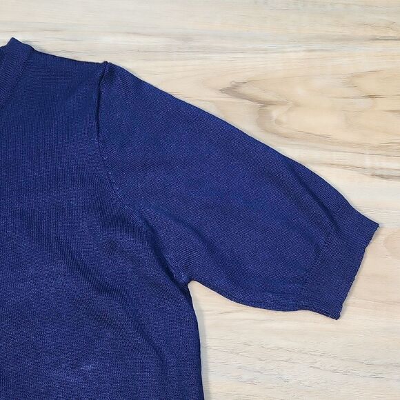 🔥NWT Blue Retro Style Short Sleeve Sweater XLarge - Picture 6 of 10